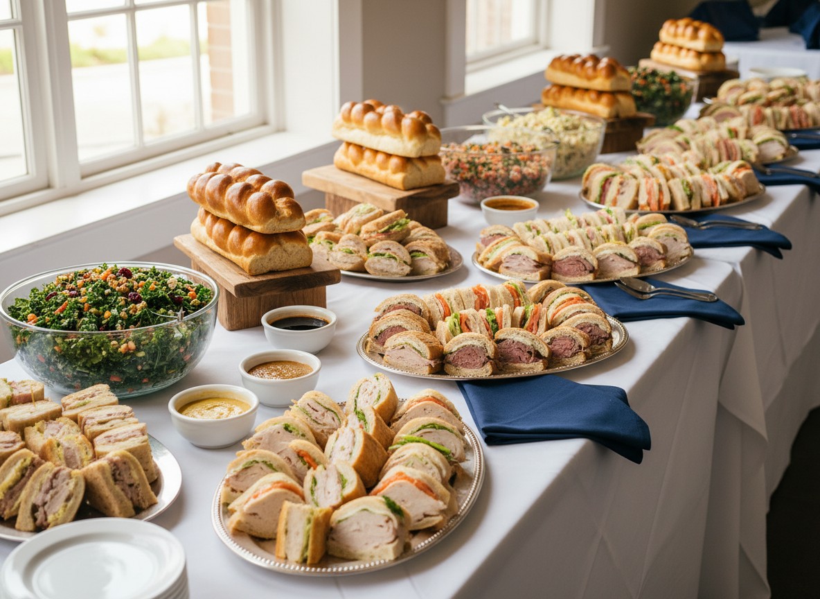 Deli-cioso catering spread with assorted dishes